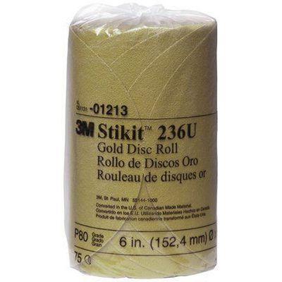 3M™ 01213 236U Series Abrasive Disc Roll, 6 in Dia, P80 Grit, PSA, Gold