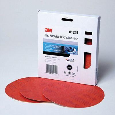 3M™ 01251 316U Series Abrasive Disc Value Pack, 6 in Dia, P400 Grit, PSA, Red