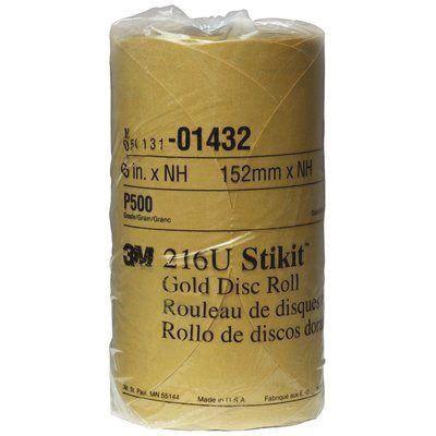 3M™ 01432 216U Series Abrasive Disc Roll, 6 in Dia, P500 Grit, PSA, Gold