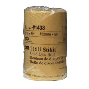 3M™ 01438 216U Series Abrasive Disc Roll, 6 in Dia, P220 Grit, PSA, Gold