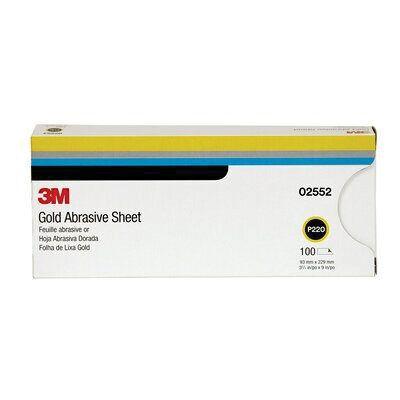 3M™ 02552 216U Series Abrasive Sheet, 3-2/3 in W x 9 in L, P220 Grit, Very Fine Grade, Gold, Dry