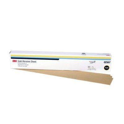 3M™ 02567 216U Series Abrasive Sheet, 2-3/4 in W x 17-1/2 in L, P220 Grit, Very Fine Grade, Gold, Dry