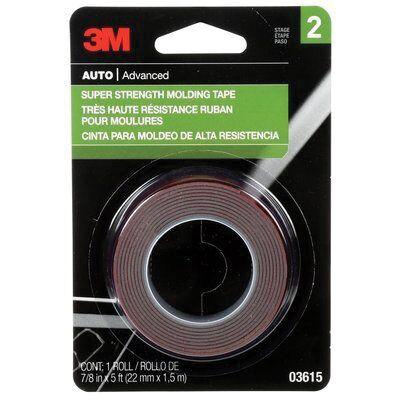 3M™ 03615 Double Sided Super Strength Molding Tape, 5 ft x 7/8 in, 1.54 mm THK, Black
