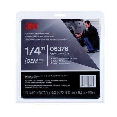 3M™ 06376 Automotive Attachment Tape, 20 yd x 1/4 in, 0.76 mm THK, Gray