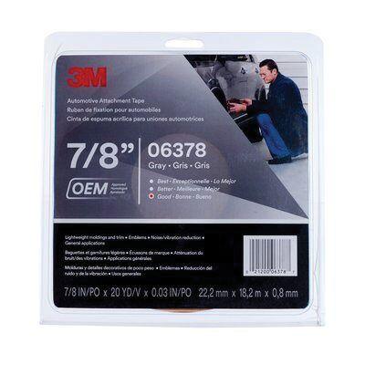 3M™ 06378 Automotive Attachment Tape, 20 yd x 7/8 in, 0.76 mm THK, Gray