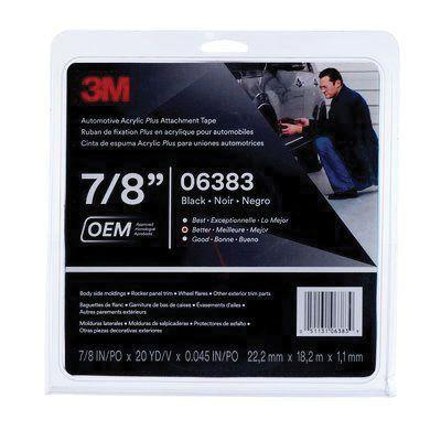 3M™ 06383 Acrylic Plus Series Automotive Attachment Tape, 20 yd x 7/8 in, 1.12 mm THK, Black