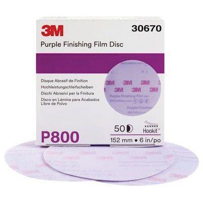 3M™ 30760 334U Series Multi-Hole Clean Sanding Abrasive Disc, 6 in Dia, P800 Grit, Hook and Loop, Purple