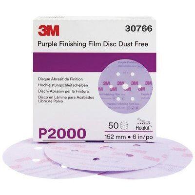 3M™ 30766 260L Series Dust Free Abrasive Disc, 6 in Dia, P2000 Grit, Hook and Loop, Purple