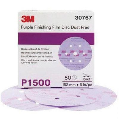 3M™ 30767 260L Series Dust Free Abrasive Disc, 6 in Dia, P1500 Grit, Hook and Loop, Purple
