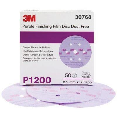 3M™ 30768 260L Series Dust Free Abrasive Disc, 6 in Dia, P1200 Grit, Hook and Loop, Purple