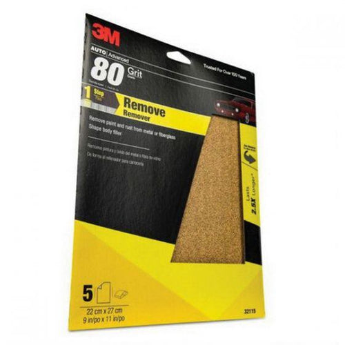 3M™ 32115 Sandpaper, 9 in W x 11 in L, 80 Grit, Aluminum Oxide Abrasive, Brown, Dry