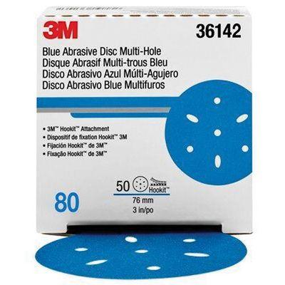 3M™ 36142 321U Series Multi-Hole Abrasive Disc, 3 in Dia, 80 Grit, Hook and Loop, Blue