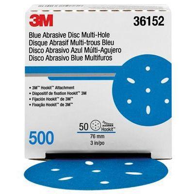 3M™ 36182 321U Series Multi-Hole Abrasive Disc, 6 in Dia, 500 Grit, Hook and Loop, Blue