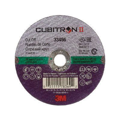 Cubitron™ II 33456 Cut-Off Wheel, 3 in Dia x 0.04 in THK Wheel, 3/8 in Center Hole, 25465 rpm
