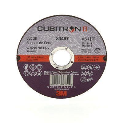 Cubitron™ II 33467 Cut-Off Wheel, 4-1/2 in Dia x 0.04 in THK Wheel, 7/8 in Center Hole, 13300 rpm