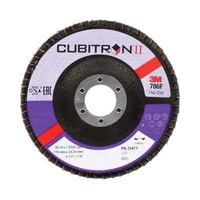 Cubitron™ II 33471 Type 29 Flap Disc, 4-1/2 in Dia, 60+ Grit, Purple