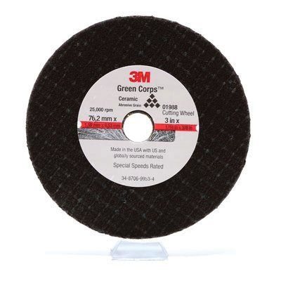 Green Corps™ 01988 Cut-Off Wheel, 3 in Dia x 1/16 in THK Wheel, 3/8 in Center Hole, Aluminum Oxide Abrasive