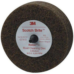 Scotch-Brite™ 07410 Non-Woven Rivet Cleaning Disc, 4 in Dia, Medium Grade, 6000 rpm, Brown