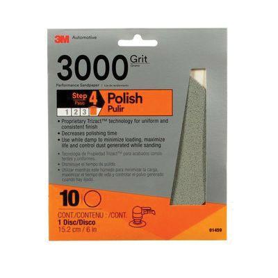 Trizact™ 01459 Abrasive Disc, 6 in Dia, 3000 Grit, Hook and Loop, Gray