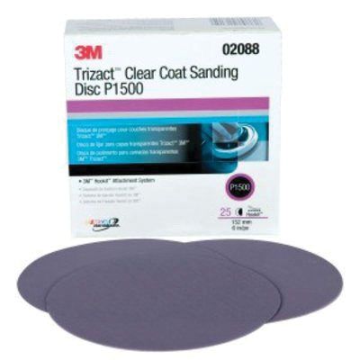 Trizact™ 02088 471LA Clear Coat Sanding Disc, 6 in Dia, 1500 Grit, Silicon Carbide Abrasive, Gray, Wet
