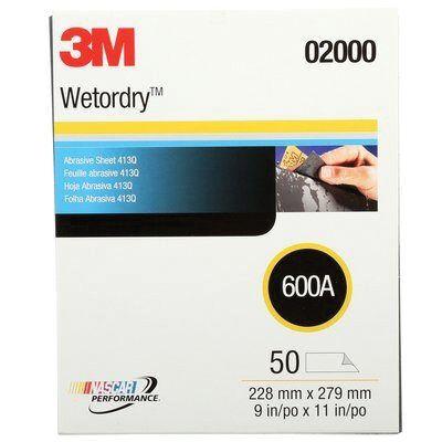 Wetordry™ Tri-M-Ite™ 02000 413Q Series Abrasive Sheet, 9 in W x 11 in L, 600 Grit, Fine Grade, Black