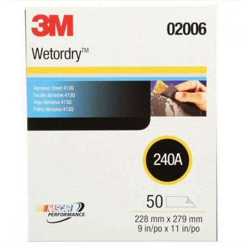 Wetordry™ Tri-M-Ite™ 02006 413Q Series Abrasive Sheet, 9 in W x 11 in L, 240 Grit, Medium Grade, Black