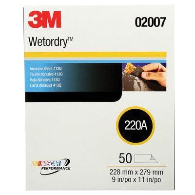 Wetordry™ Tri-M-Ite™ 02007 413Q Series Abrasive Sheet, 9 in W x 11 in L, 220 Grit, Medium Grade, Black